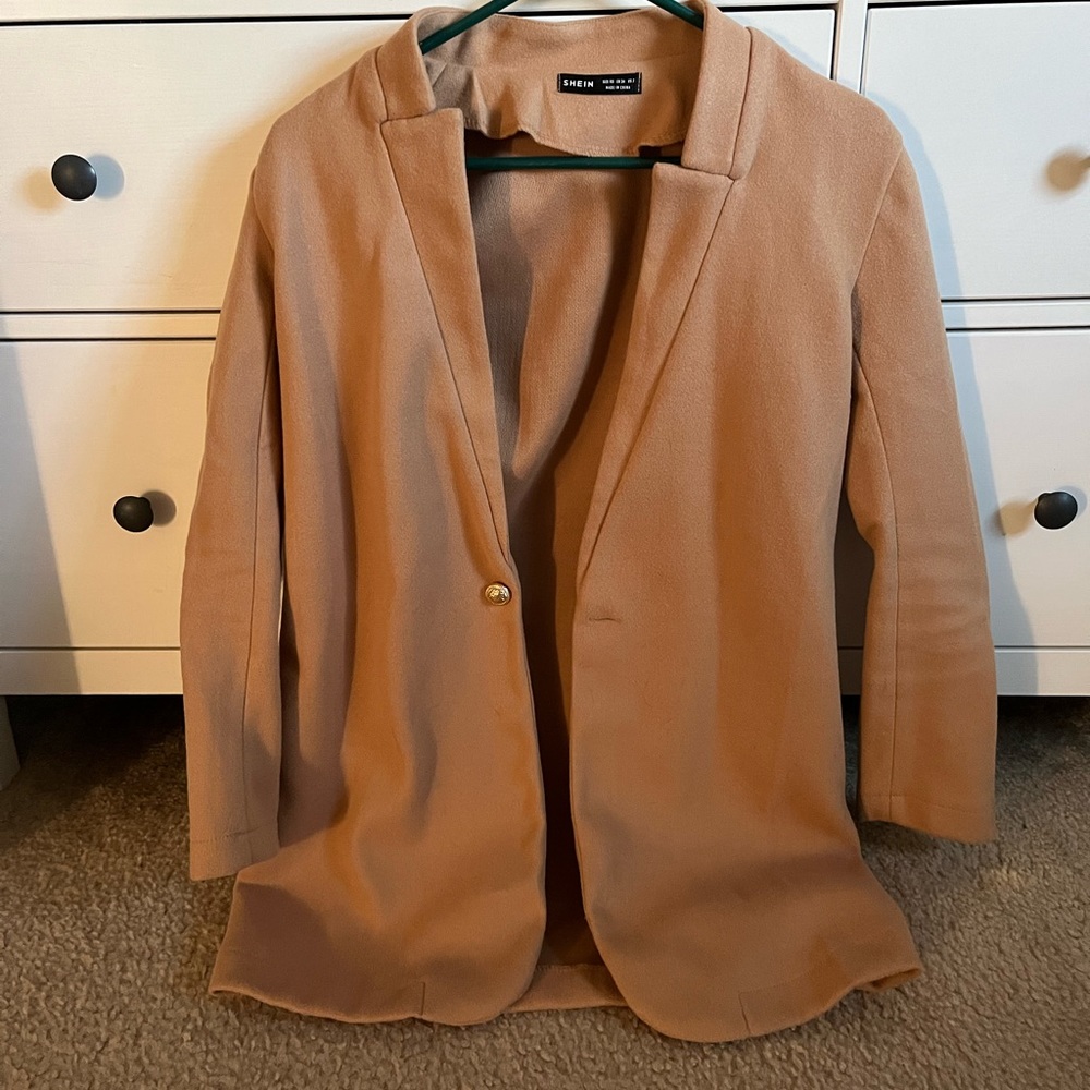 Shein Solid Single Button Overcoat, Size XS (2)